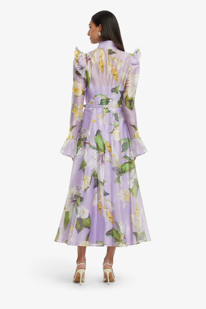 Katrina Butterfly Sleeve Midi Dress - Lily Blossom/Lilac