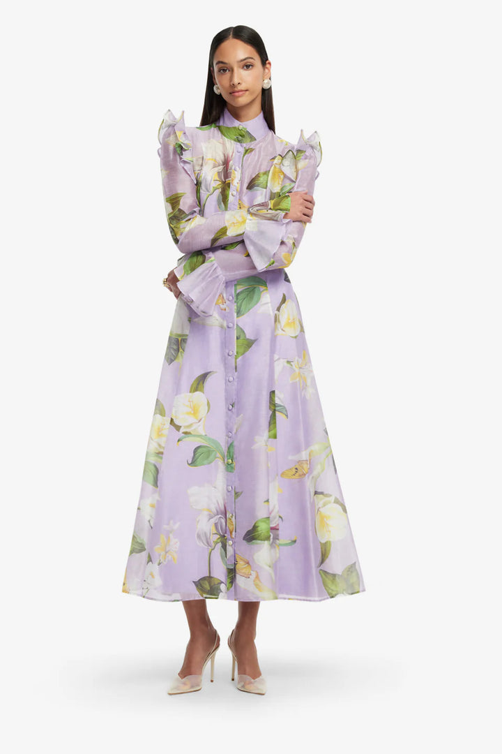 Katrina Butterfly Sleeve Midi Dress - Lily Blossom/Lilac