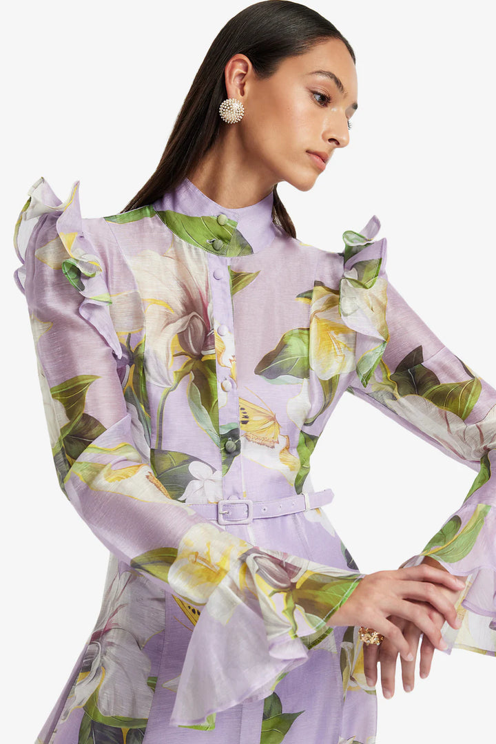 Katrina Butterfly Sleeve Midi Dress - Lily Blossom/Lilac
