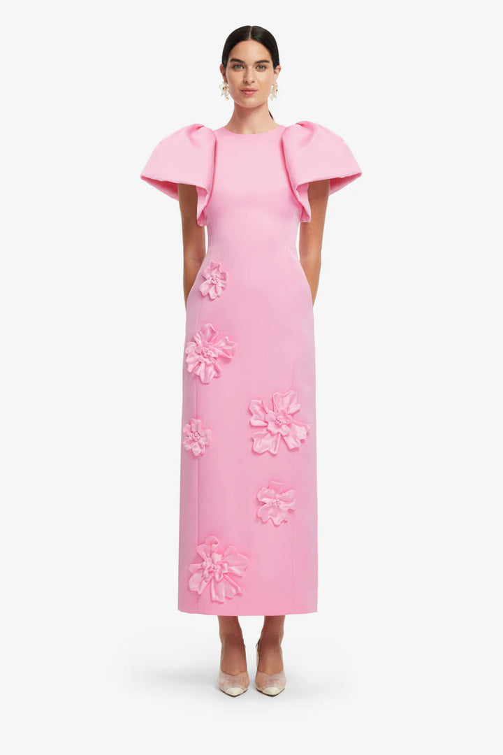 Lucinda Floral Applique Maxi Dress - Baby Pink