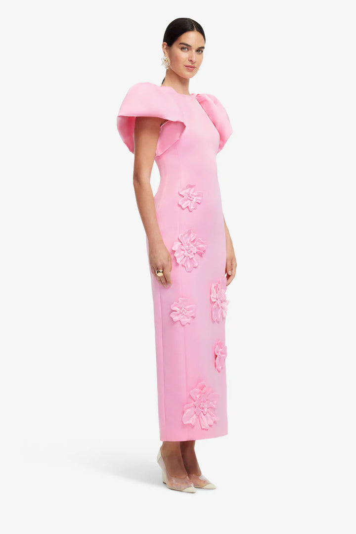 Lucinda Floral Applique Maxi Dress - Baby Pink
