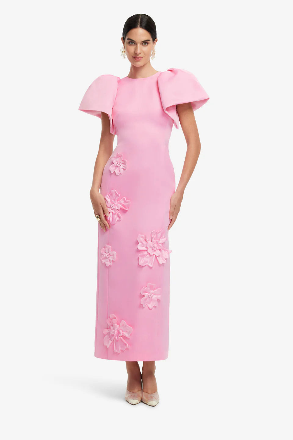 Lucinda Floral Applique Maxi Dress - Baby Pink