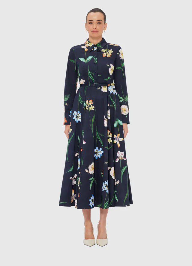 Zara Shirt Midi Dress - Botanical Print in Eboney