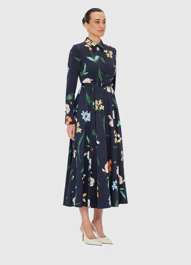 Zara Shirt Midi Dress - Botanical Print in Eboney