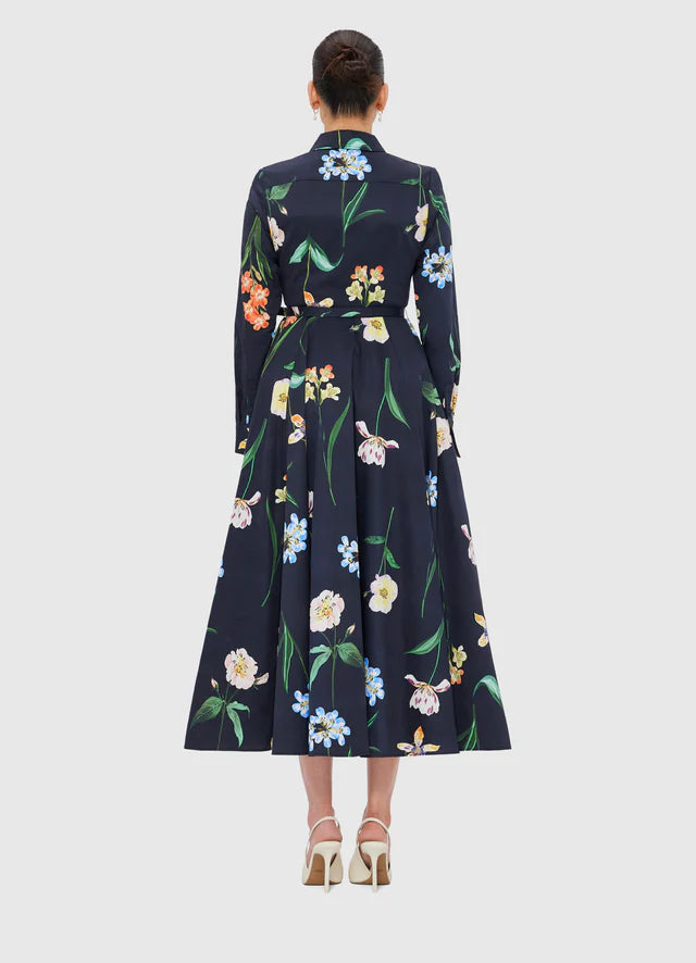 Zara Shirt Midi Dress - Botanical Print in Eboney