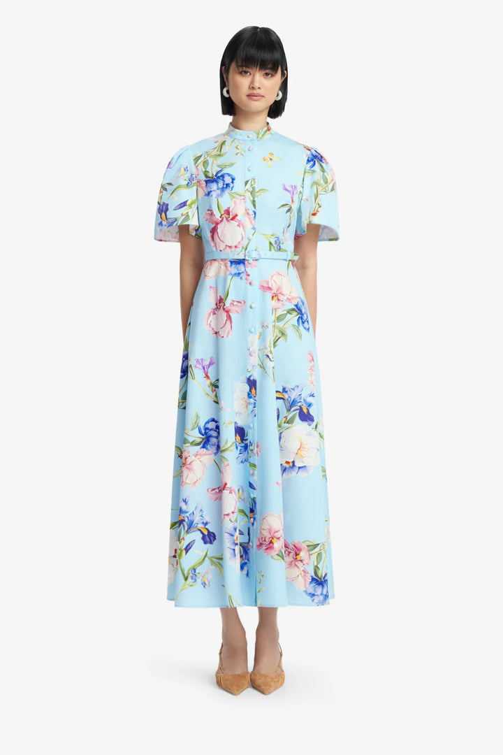 Bianca Short Sleeve Midi Dress - Garden/Baby Blue