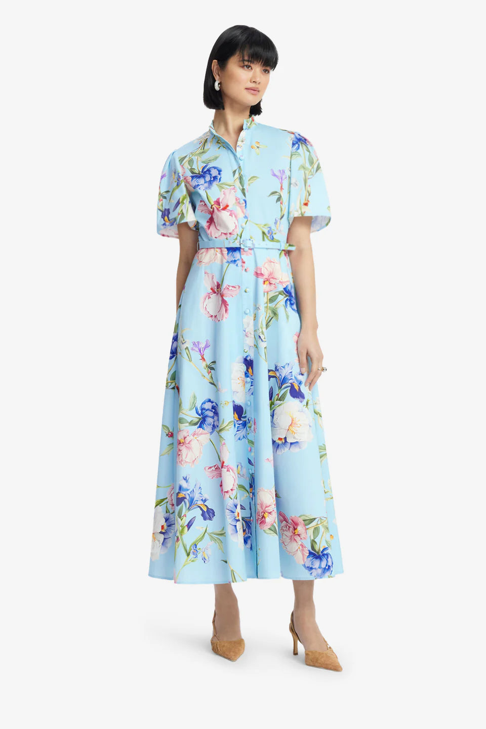 Bianca Short Sleeve Midi Dress - Garden/Baby Blue