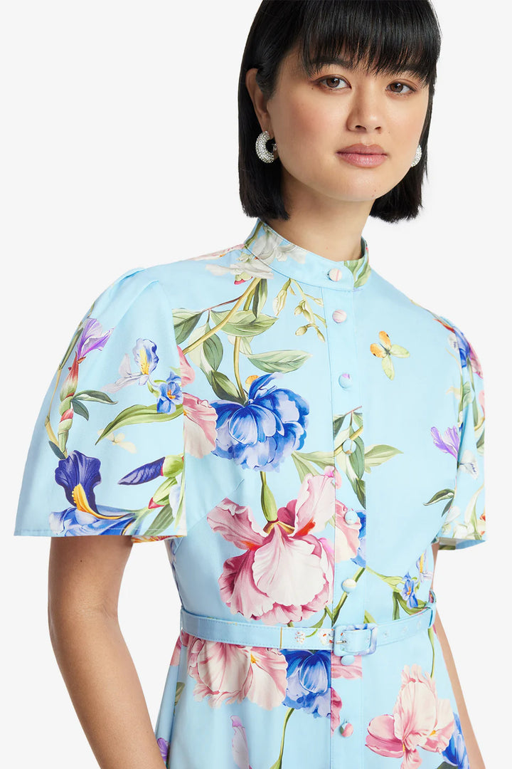 Bianca Short Sleeve Midi Dress - Garden/Baby Blue