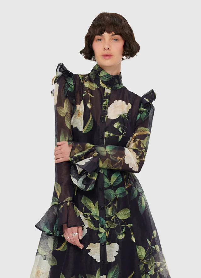 Leo Lin Katrina Butterfly Sleeve Midi Dress - White Rose Print Mali Lane Boutique Leo Lin Katrina Butterfly Sleeve Midi Dress - White Rose Print Mali Lane Boutique