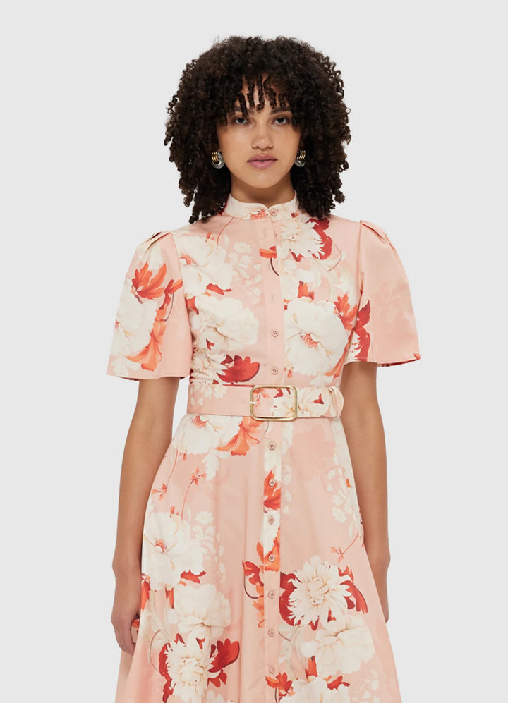 Bianca Short Sleeve Midi Dress - Peony Print