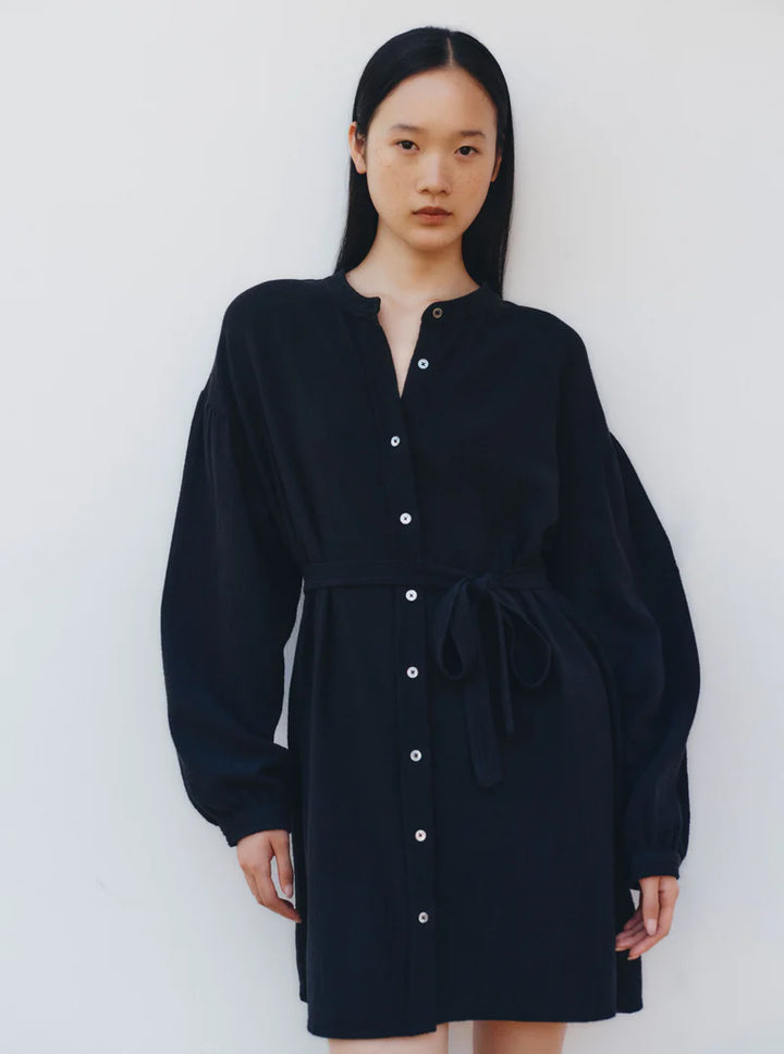 Luna Textured Cotton Mini Dress - Black