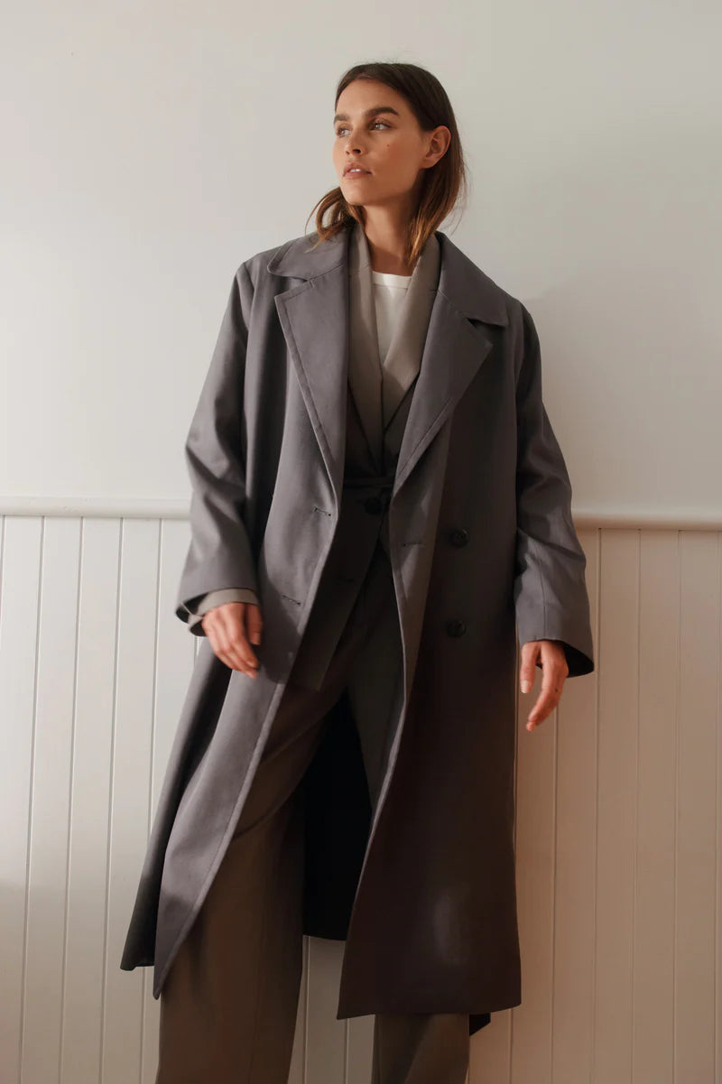 Kirby Twill Trench - Dark Ash - Mali Lane Boutique