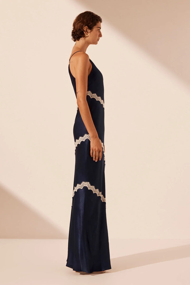 Camille Lace Asym Dress - Deep Midnight/Ivory
