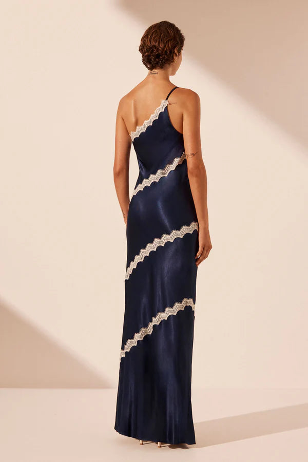 Camille Lace Asym Dress - Deep Midnight/Ivory