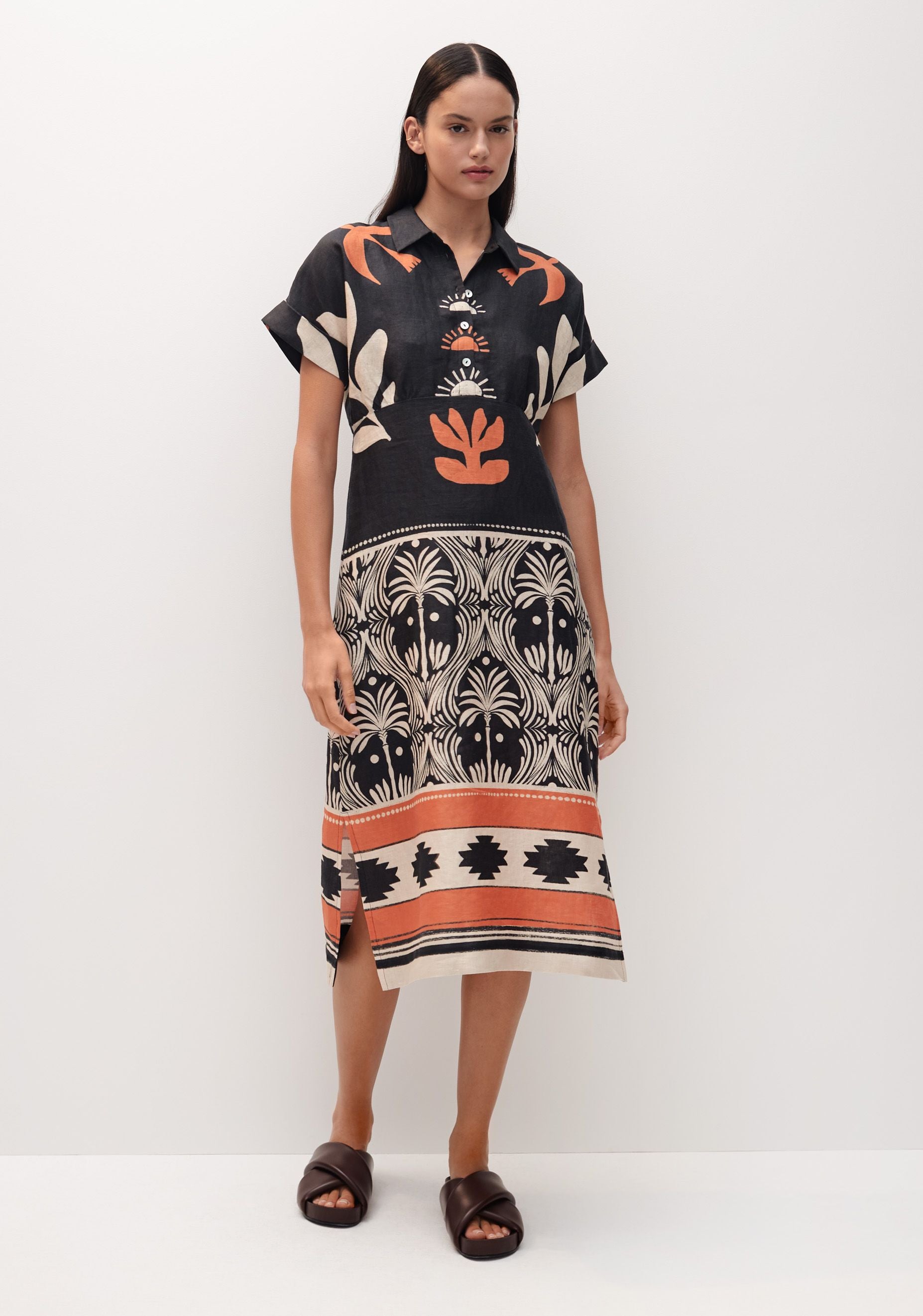 Imala Linen Shirt Dress - Print