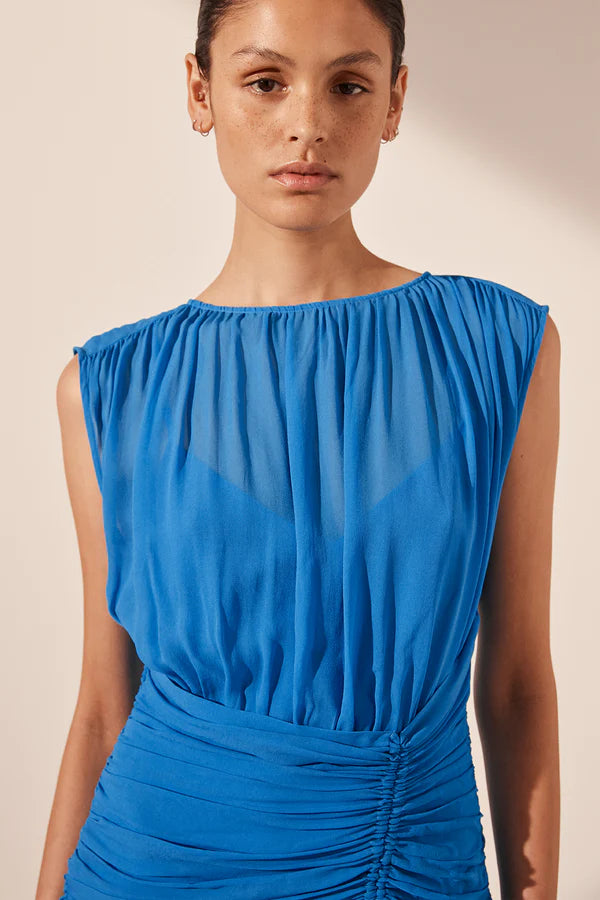 Amina High Neck Maxi Dress - Aqua