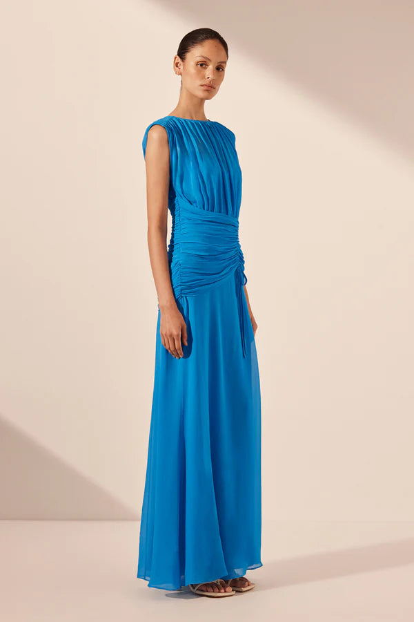 Amina High Neck Maxi Dress - Aqua