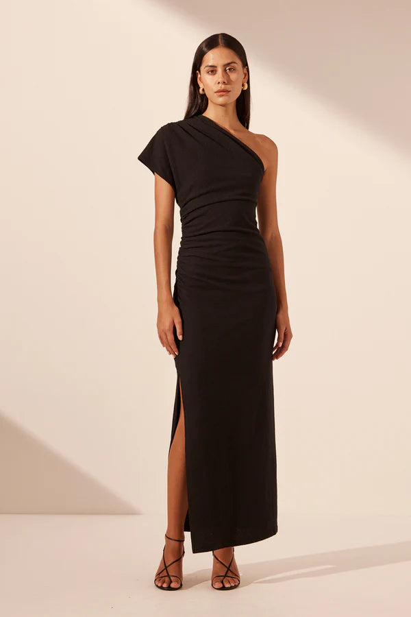 Beau Asymmetrical Midi Dress - Black