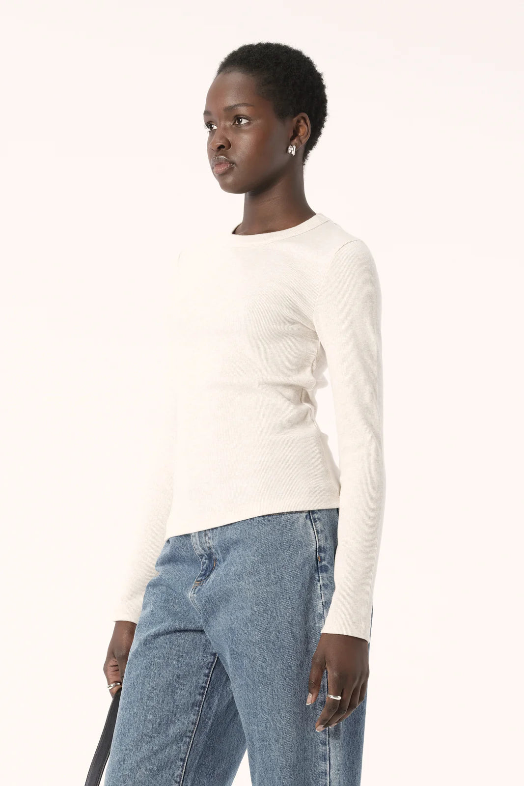 Nola Long Sleeve Top - White Marle