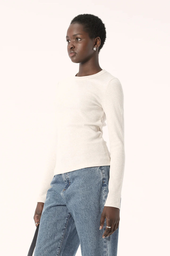 Nola Long Sleeve Top - White Marle