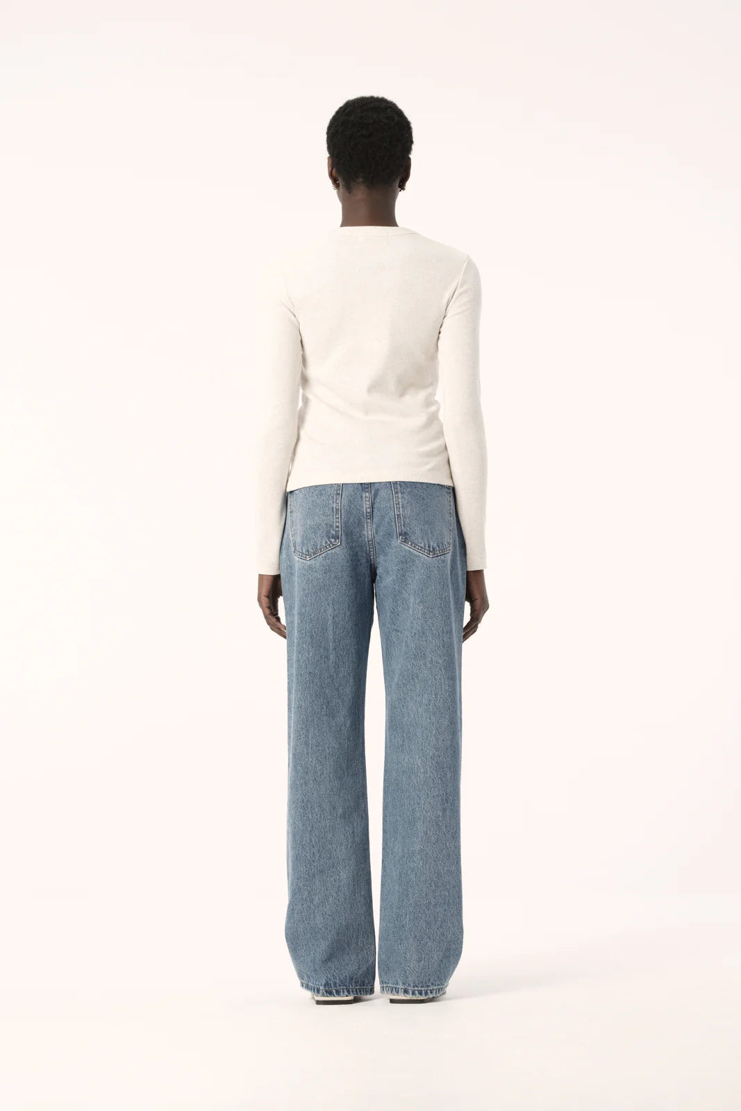 Nola Long Sleeve Top - White Marle