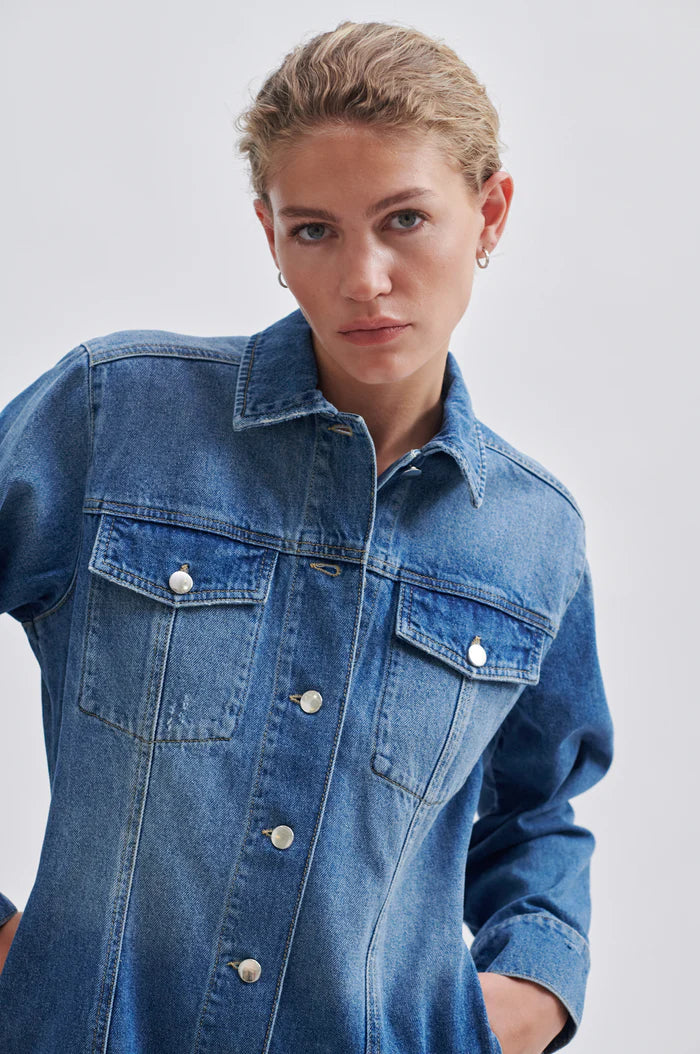 Kylie Button Front Dress - Denim Blue