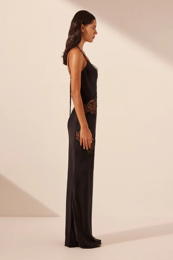 Jamila Lace Panelled Maxi Dress - Black