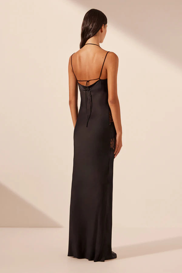 Jamila Lace Panelled Maxi Dress - Black