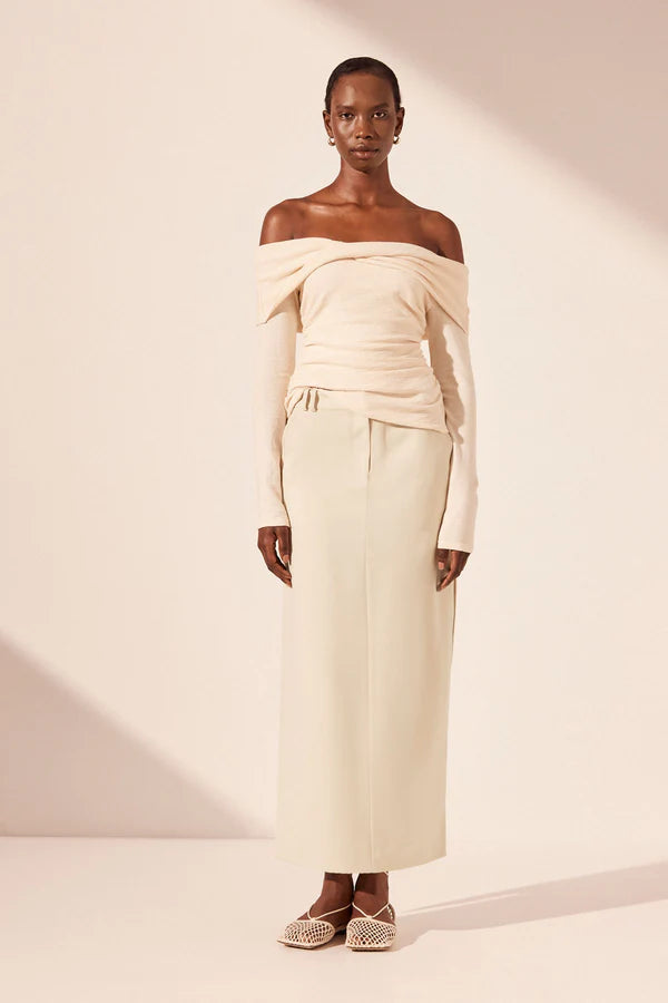 Beau Off Shoulder Twist Top - Macadamia