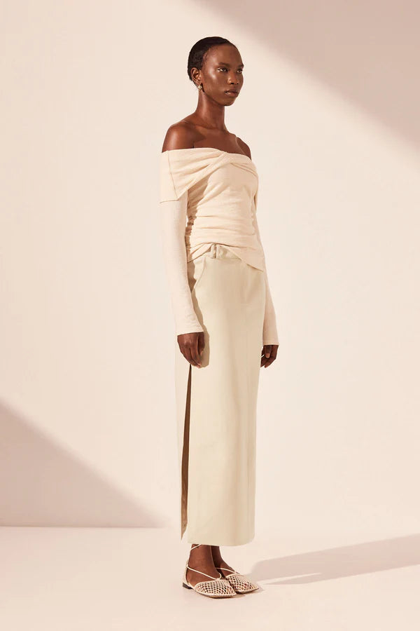 Beau Off Shoulder Twist Top - Macadamia