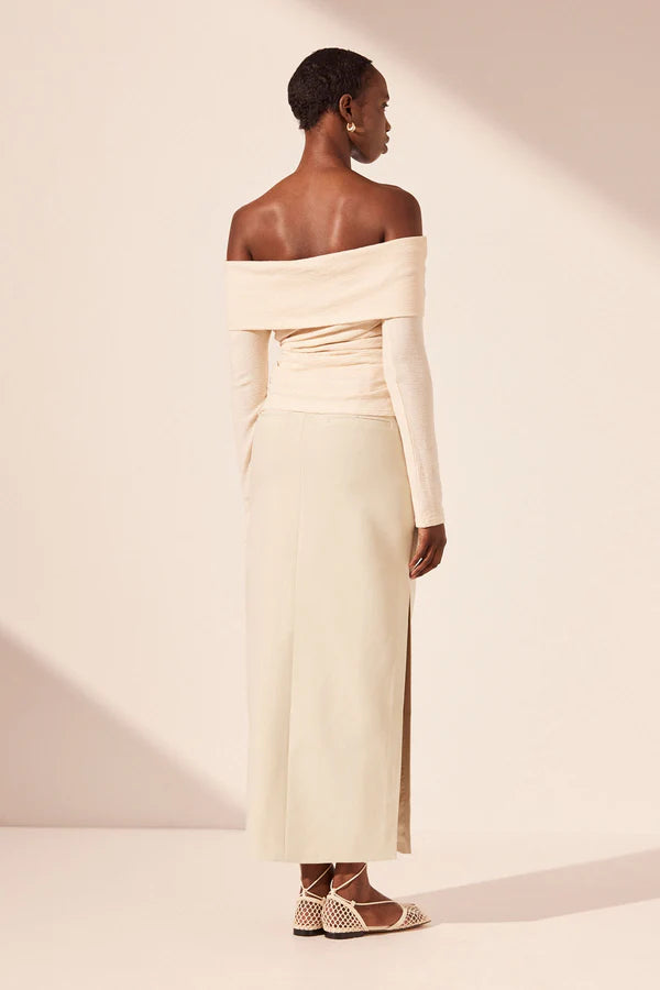 Beau Off Shoulder Twist Top - Macadamia