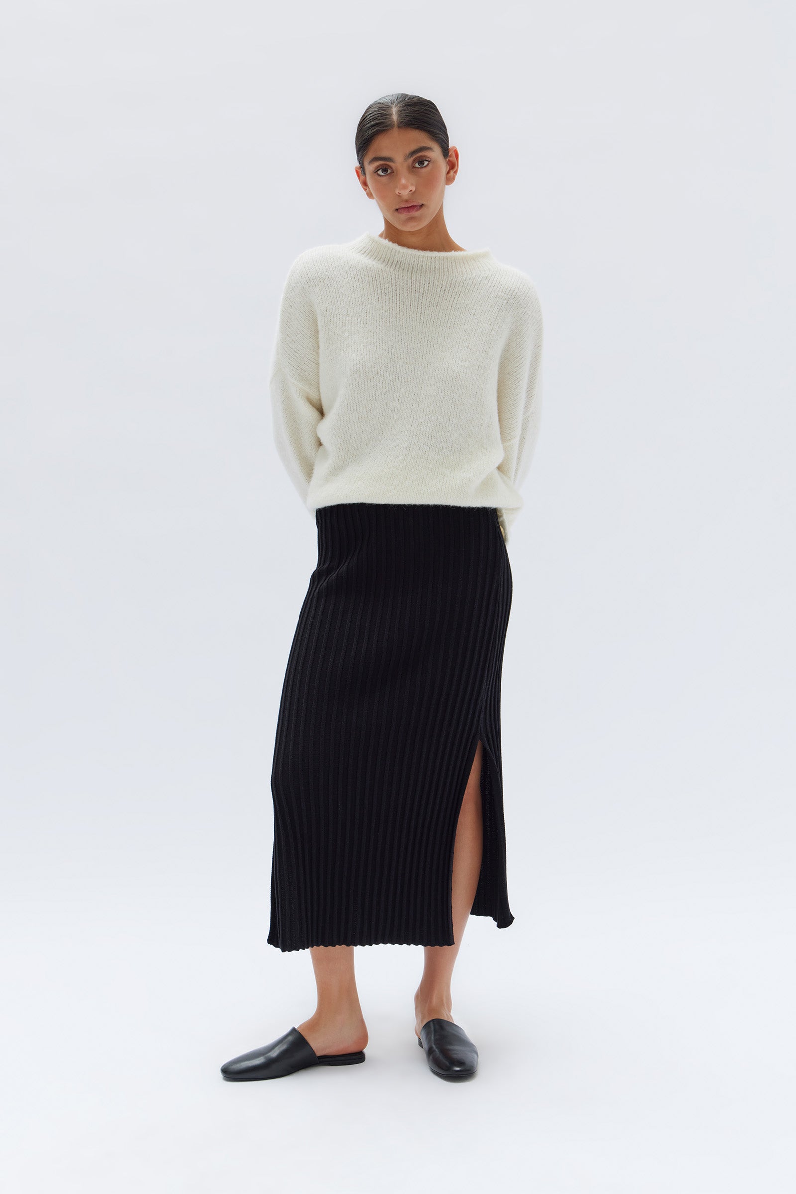 Brynn Cotton Rib Knit Skirt - Black