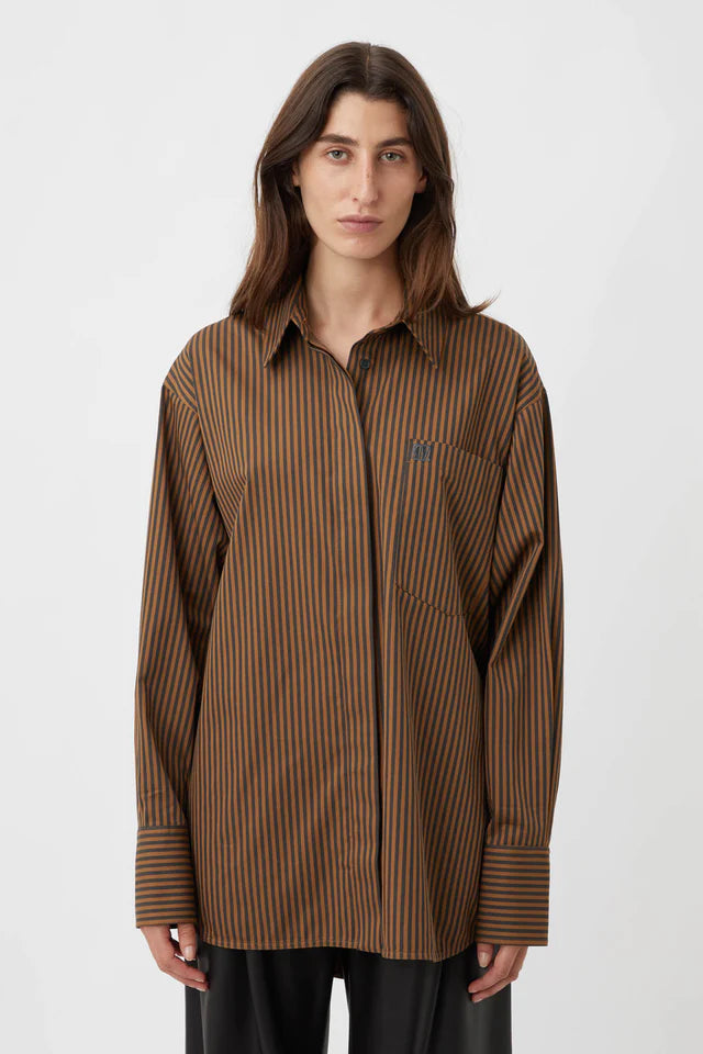 Iris Shirt - Charcoal/Tan Stripe