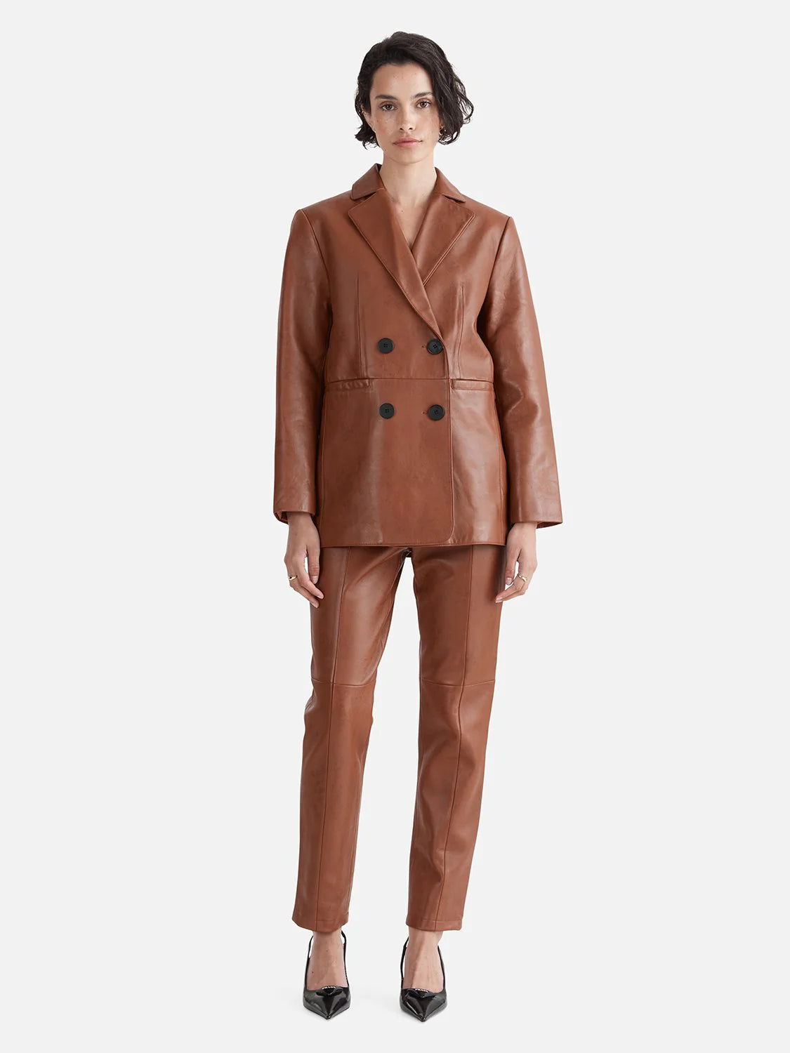 Delaney Leather Blazer - Whiskey