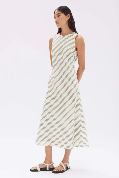Isola Stripe Midi Dress - Pandan/White