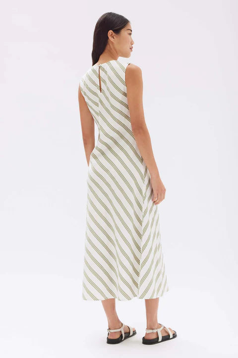 Isola Stripe Midi Dress - Pandan/White