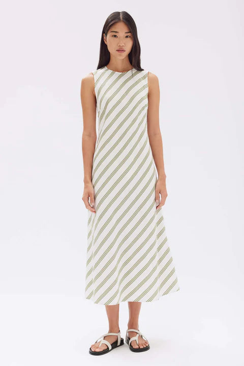 Isola Stripe Midi Dress - Pandan/White