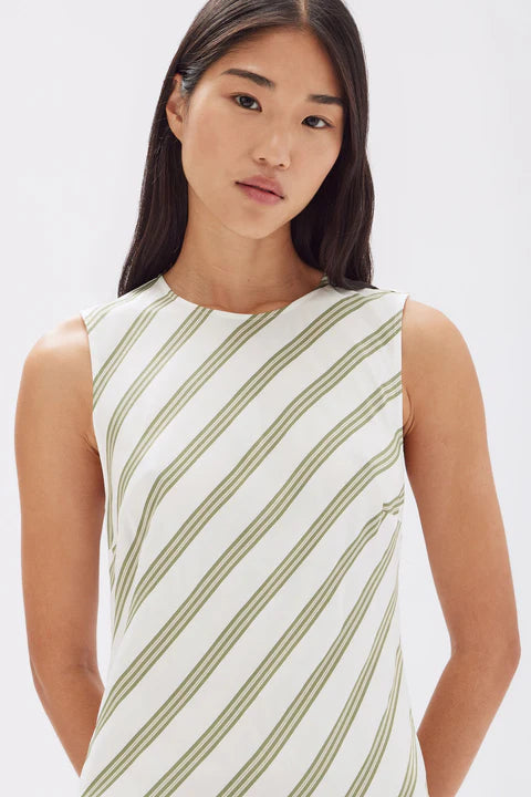 Isola Stripe Midi Dress - Pandan/White