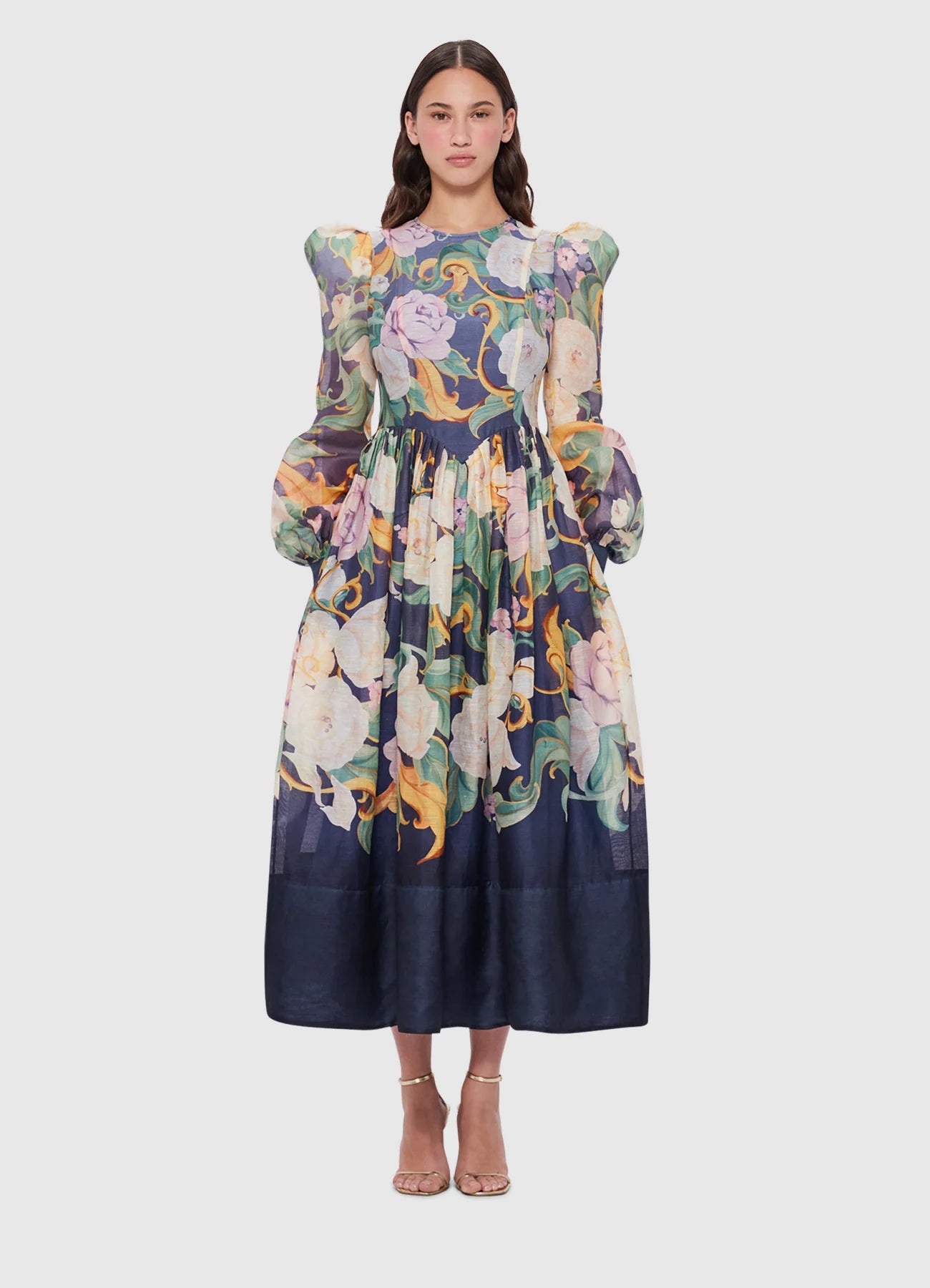 Jordana Structured Shoulder Dress - Adorn Print In Virtue
