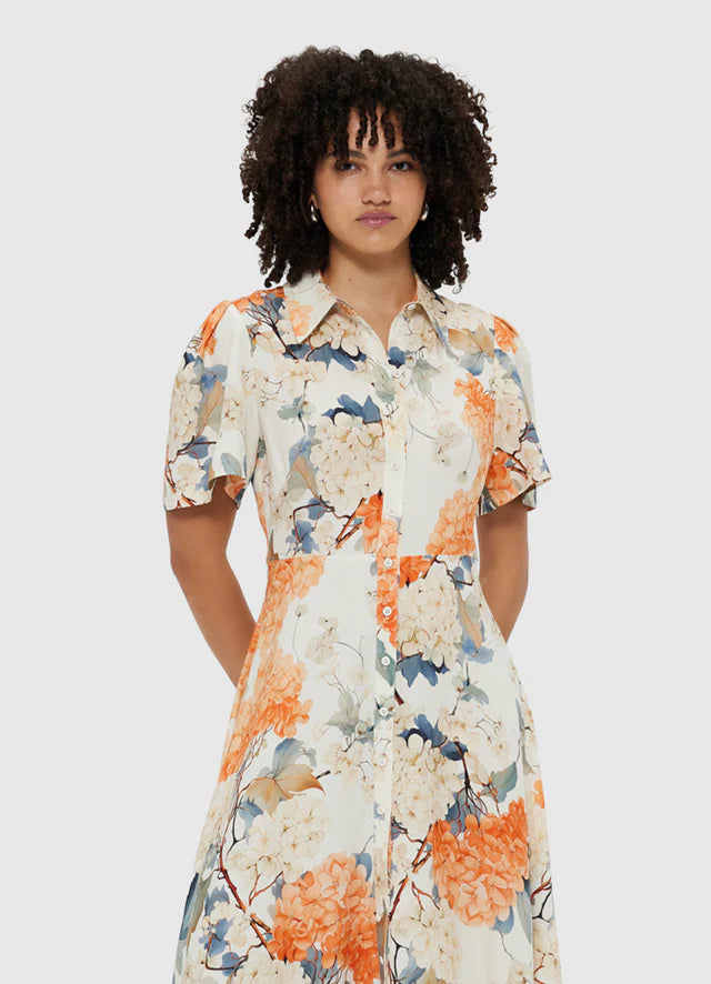 Bianca SS Midi Dress - Hydrangea Print/Vanilla