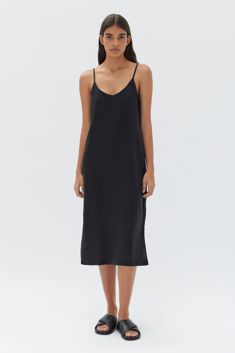 Linen Slip Dress - Black