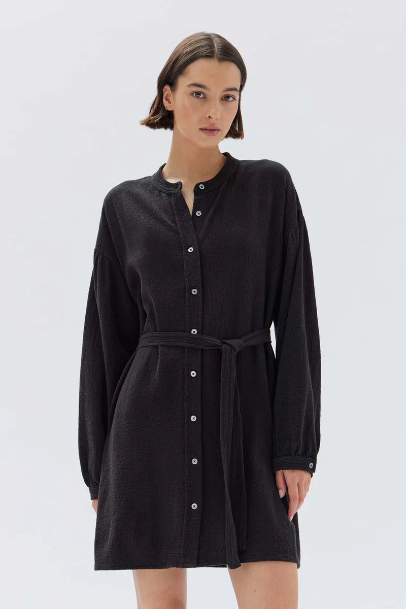 Luna Textured Cotton Mini Dress - Black
