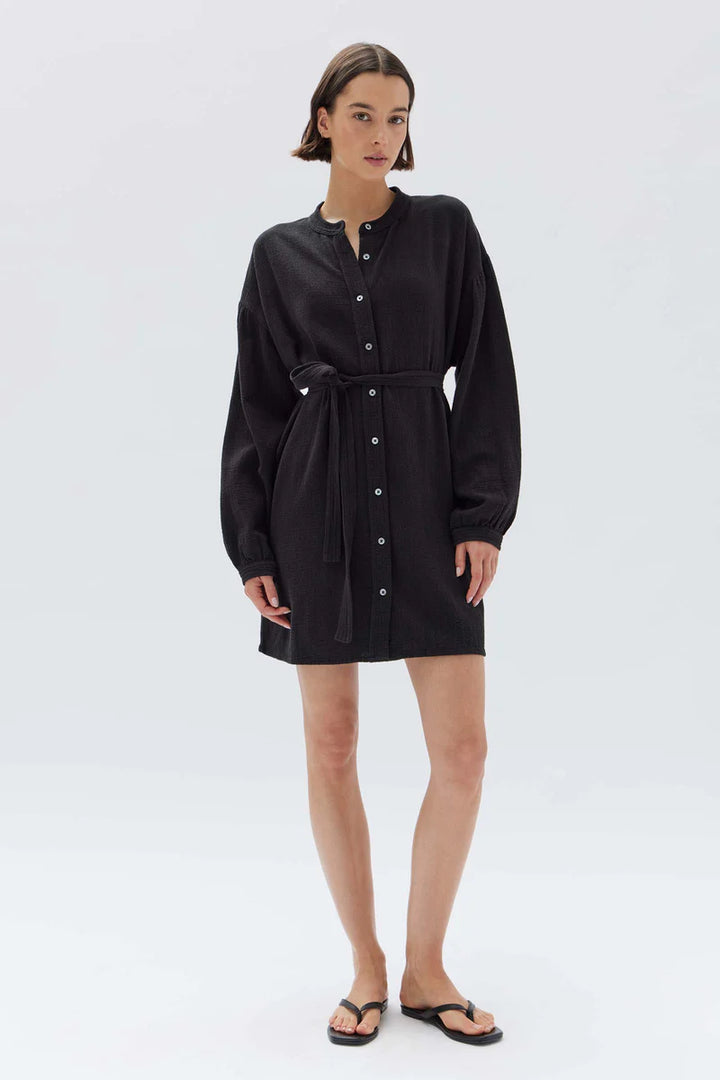 Luna Textured Cotton Mini Dress - Black