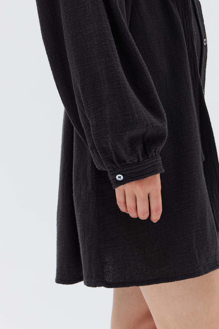 Luna Textured Cotton Mini Dress - Black
