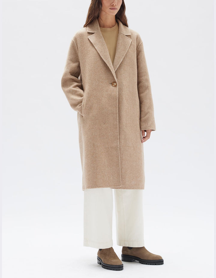Thea Wool Herringbone Coat - Tan