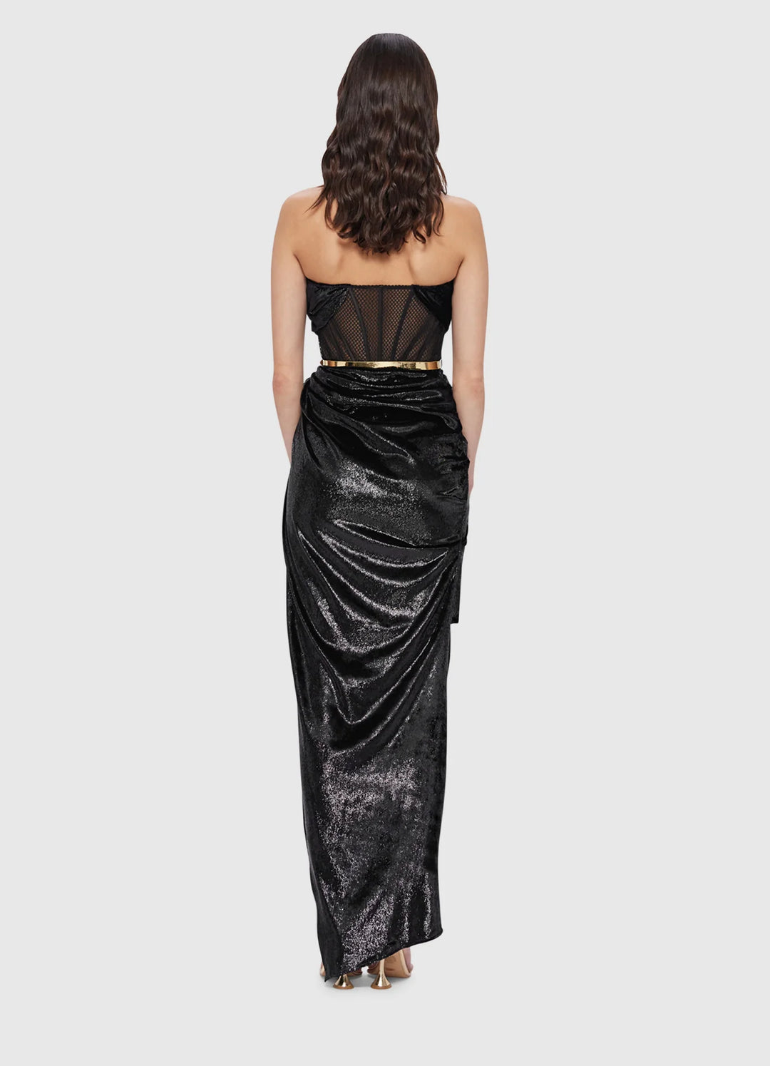 Madelyn Velvet Draped Split Dress - Eboney