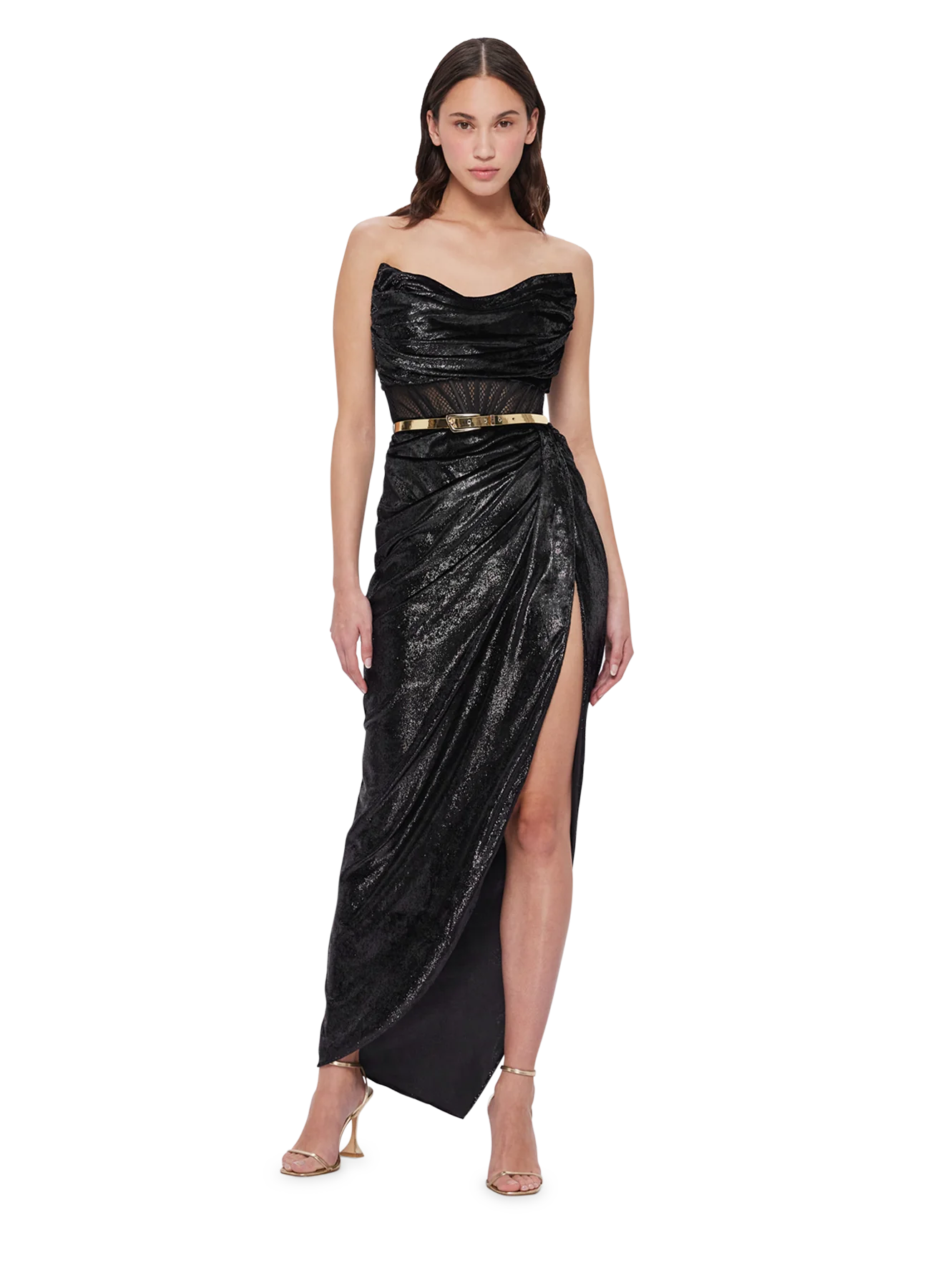 Madelyn Velvet Draped Split Dress - Eboney