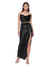 Madelyn Velvet Draped Split Dress - Eboney