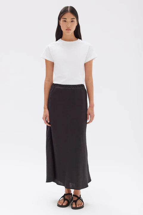 Stella Linen Bias Skirt - Black