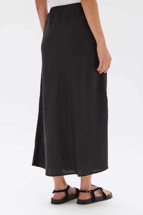 Stella Linen Bias Skirt - Black